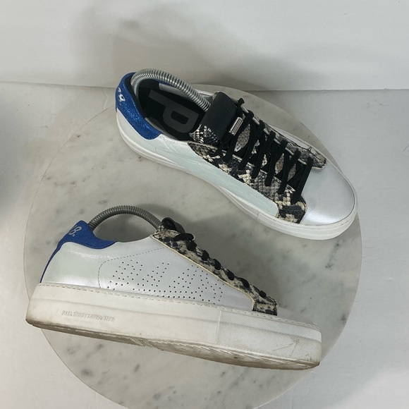 P448 Thea Size 39 Blue Snakeprint Sneaker Lace Up - Picture 1 of 13